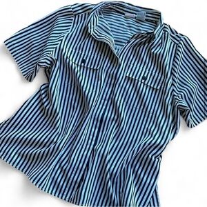 Bobbie Brooks Woman Black & White Striped Button Down Shirt - Size 22W/24W